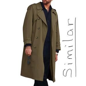 London Fog Mens Trench Coat 44Reg. Olive Green Lined Double Breasted Old Money